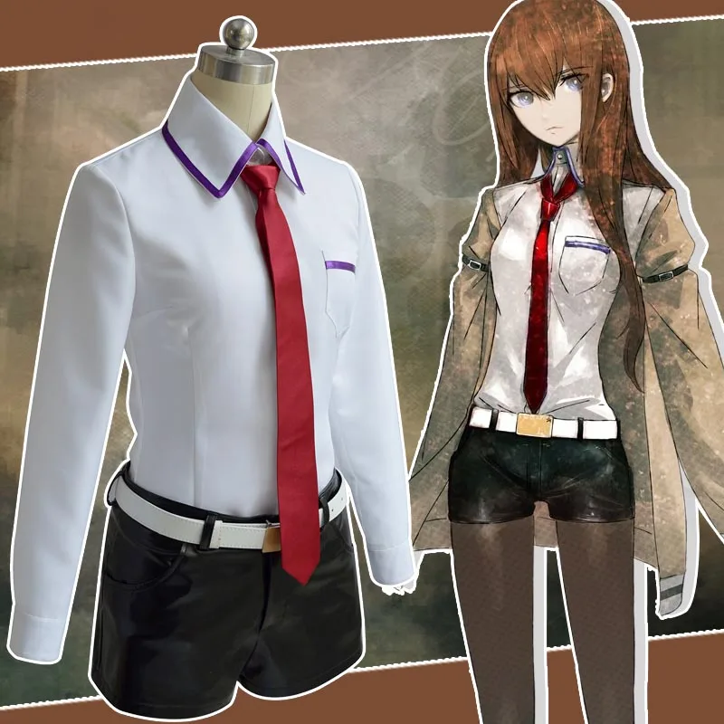 Костюм для косплея Steins Gate японская игра-Аниме Косплей Kurisu Makise Униформа полный комплект пальто рубашка галстук юбка на заказ