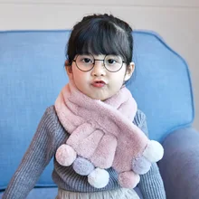 Осенне-зимний шарф для детей; Однотонный бархатный шарф в Корейском стиле; утепленные двухцветные Детские шарфы с шариками; детские нагрудники