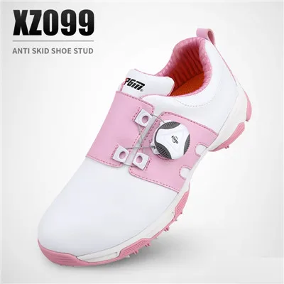 PGM; детская обувь для гольфа для девочек; водонепроницаемые спортивные кроссовки для гольфа для мальчиков; вращающаяся обувь для подростков; кружевная нескользящая обувь; кроссовки; D0757 - Цвет: Розовый