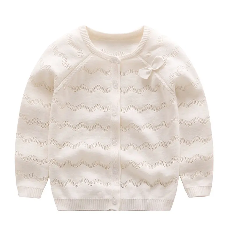 Hollow Out Cardigan Baby Girl Toddler Kids Knitting Sweater Bowknot Round Collar Outfit Coat Cotton Soft Comfortable Pullover Sweet Princess (4)