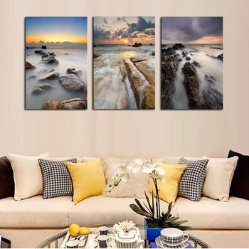 

2017 Hot Sale Limited 3 Pieces Wall Art Modern Waterfall Landscape Canvas Painting Contemporary Gallery Beautiful Sky Picture