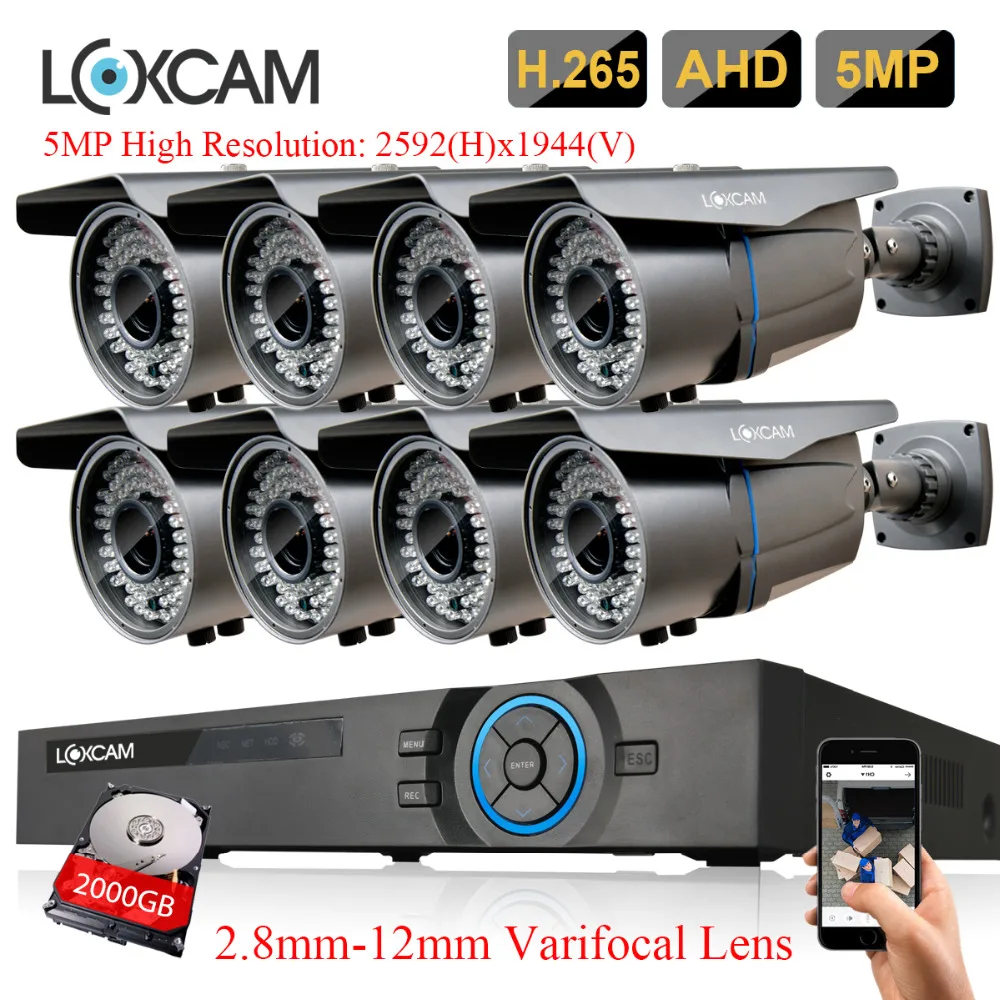 LOXCAM h.265+ 8CH 5MP cctv AHD DVR система супер 5MP Водонепроницаемая Камера Безопасности 2,8-12 мм зум комплект видеонаблюдения 8ch dvr комплект