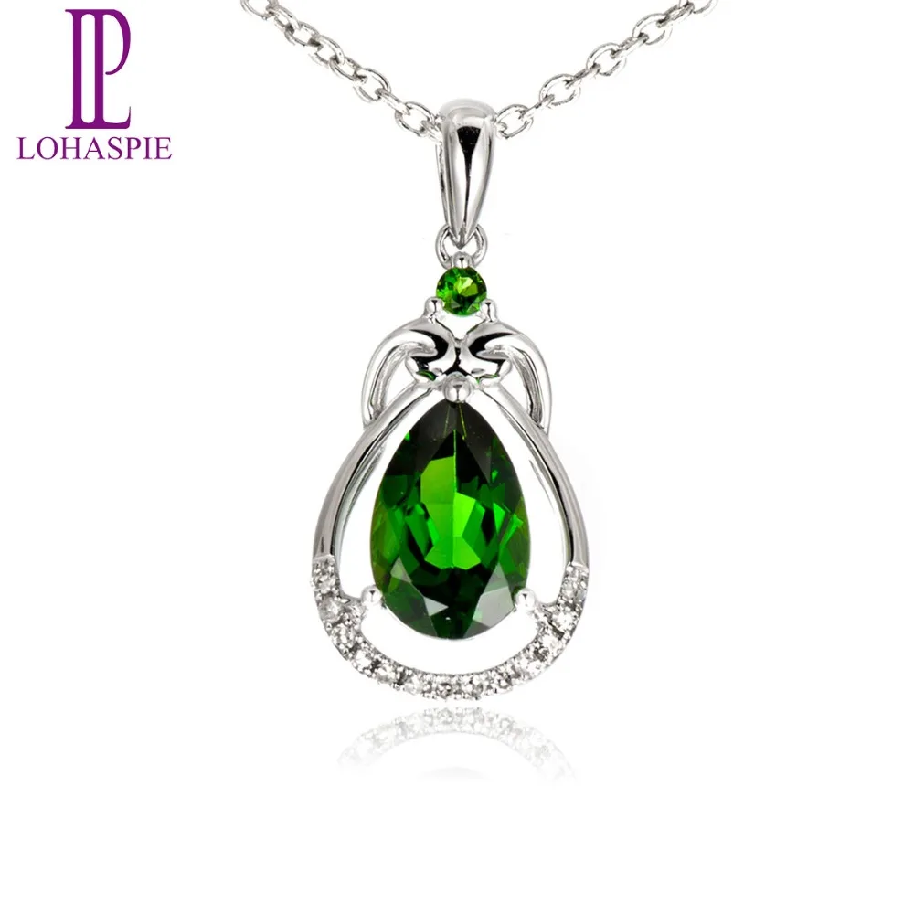 

LP Diamond-Jewelry 1.36ct Natural Chrome Diopside Gemstone Solid 18K 750 White Gold Pendant Fine Stone Jewelry For Women Gift