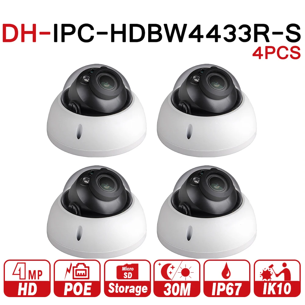 

Wholesale DH IPC-HDBW4433R-S 4Pcs/lot 4MP IP Camera Replace IPC-HDBW4431R-S IK10 IP67 POE SD Card Slot Starnight Cam Starnight