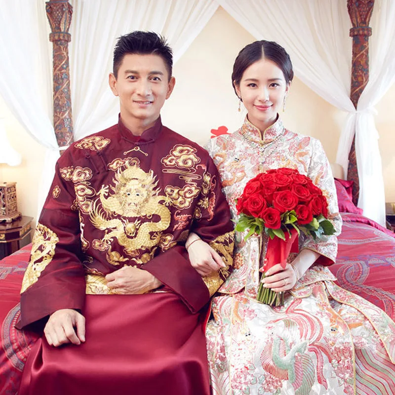 

Chinese Star style wedding show the groom wedding gown robe clothing pratensis dragon gown evening dress male Vestido de noiva