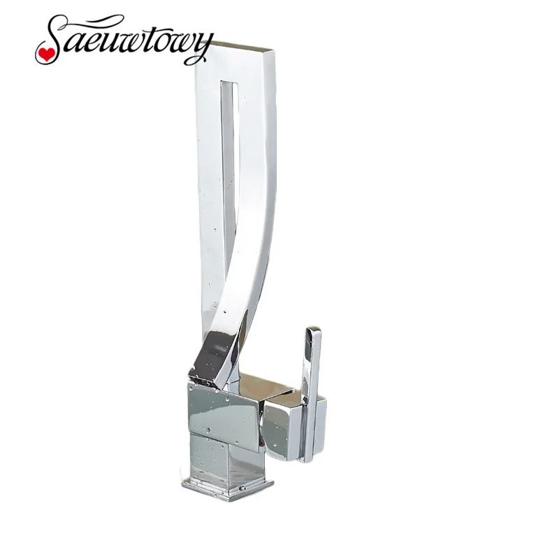 

Saeuwtowy Chrome Bathroom Basin Faucet Deck Mounted Hot and Cold Water Switch Mixer Facuet One Hole one Handle