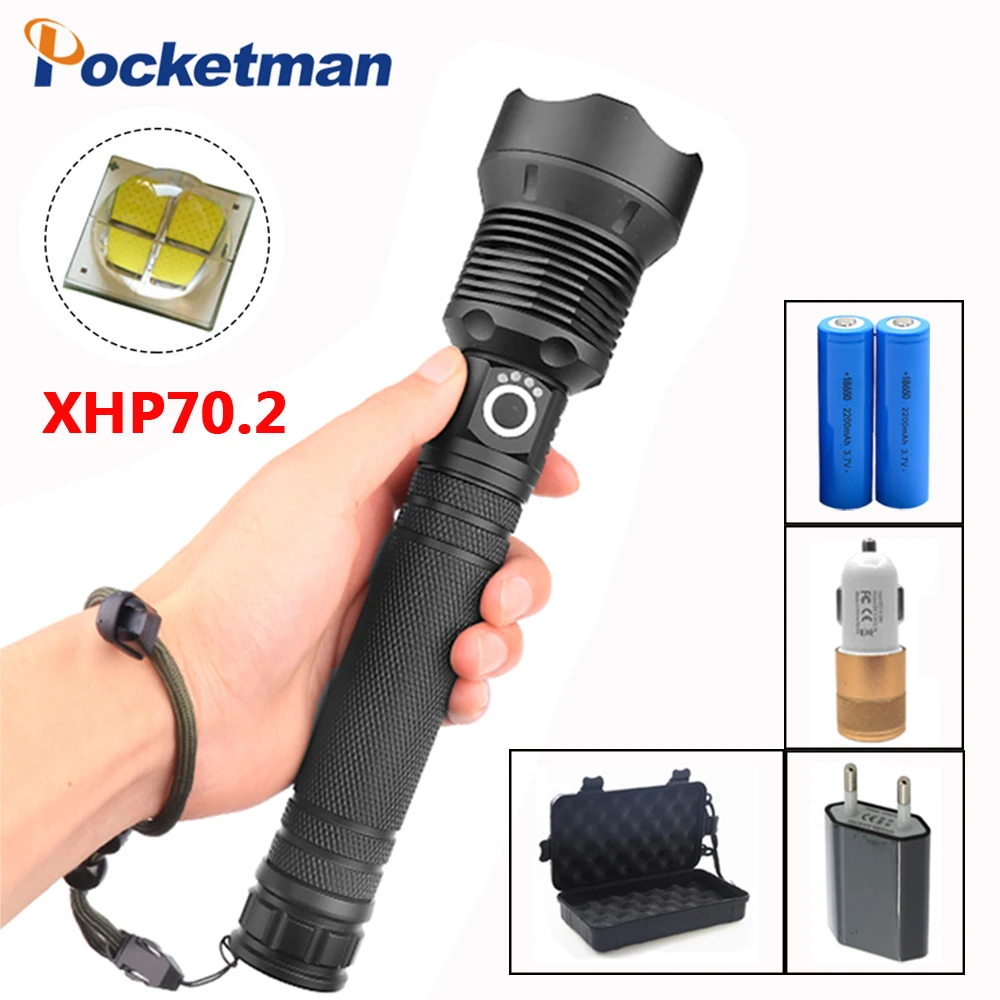 

XHP70 Flashlight Rechargeable Flashlight 40000LM Tactical Torch defense flashligh zoom lamp For Camping hunting Powerful
