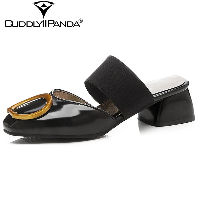

CuddlyIIPanda 2019 Summer Metal Ring Women Slides Cool Design Slippers Heels Plus Size Rome Style Designer Mules Zapatos Mujer