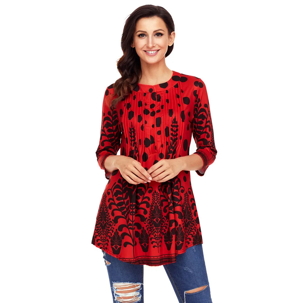 V Neck Single Breasted Floral Printed T-Shirts