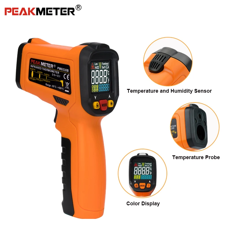 PEAKMETER PM6530B лазерный lcd цифровой ИК инфракрасный термометр измеритель температуры пистолет точечный-50~ 550 градусов Бесконтактный термометр