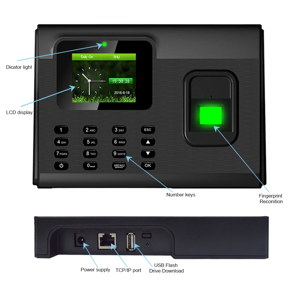 Биометрическая дактилоскопическая система Система учёта времени USB доступа Управление отпечатков пальцев сотрудника, время, часы машина посещаемости времени TCP IP
