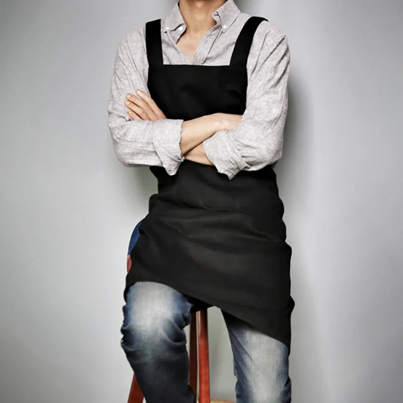 

Long Brown Black Cotton Apron Home Kitchen Cooking Baking Painting Craft Work Wear Barista Restaurant Cafe Catering Uniform B88