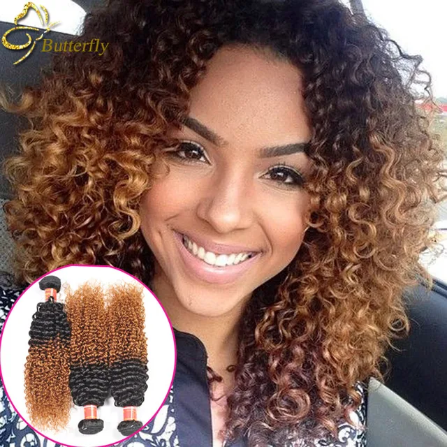 Blonde Brazilian Kinky Curly Virgin Hair 1b 27,30 Ombre Kinky Curly