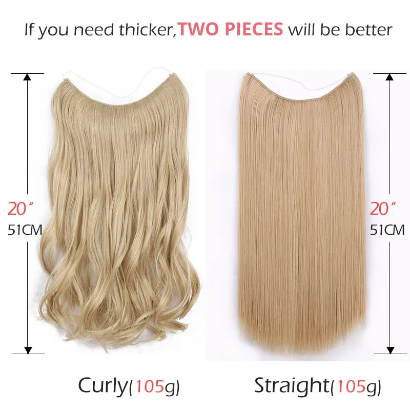 AISI BEAUTY Natural No Clips in Hair Extensions Long Synthetic Fish Line Straight Hair Extensions Secret Invisible Hairpieces