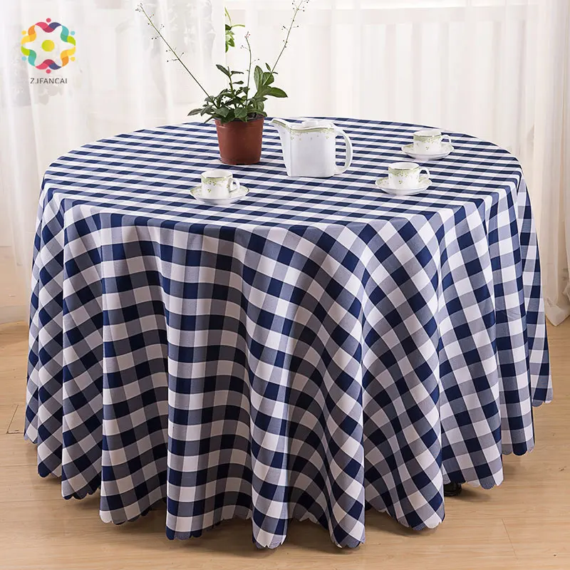 FANCAI Plaid Round Table Cloth Wedding Party Banquet Blue Linen Tablecloth Kitchen Tablecover |