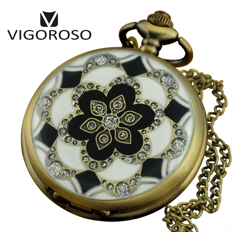Crystal Quartz Pocket Watches Pendant Long Necklace Men Gifts Vintage