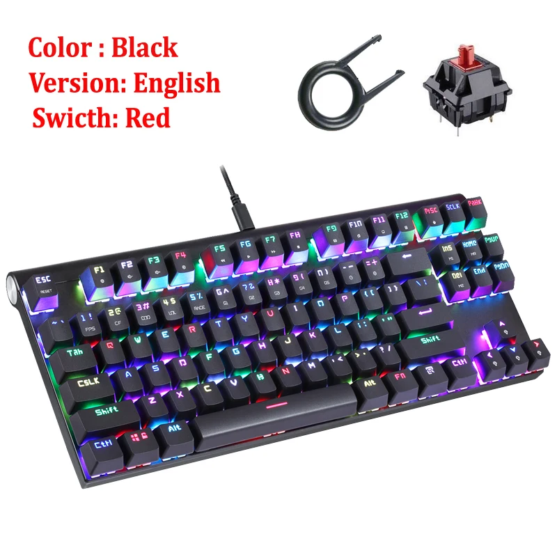 Motospeed CK101 Проводная Механическая клавиатура Металл 87 клавиш RGB синий красный переключатель игровой светодиодный с подсветкой анти-привидение для геймера