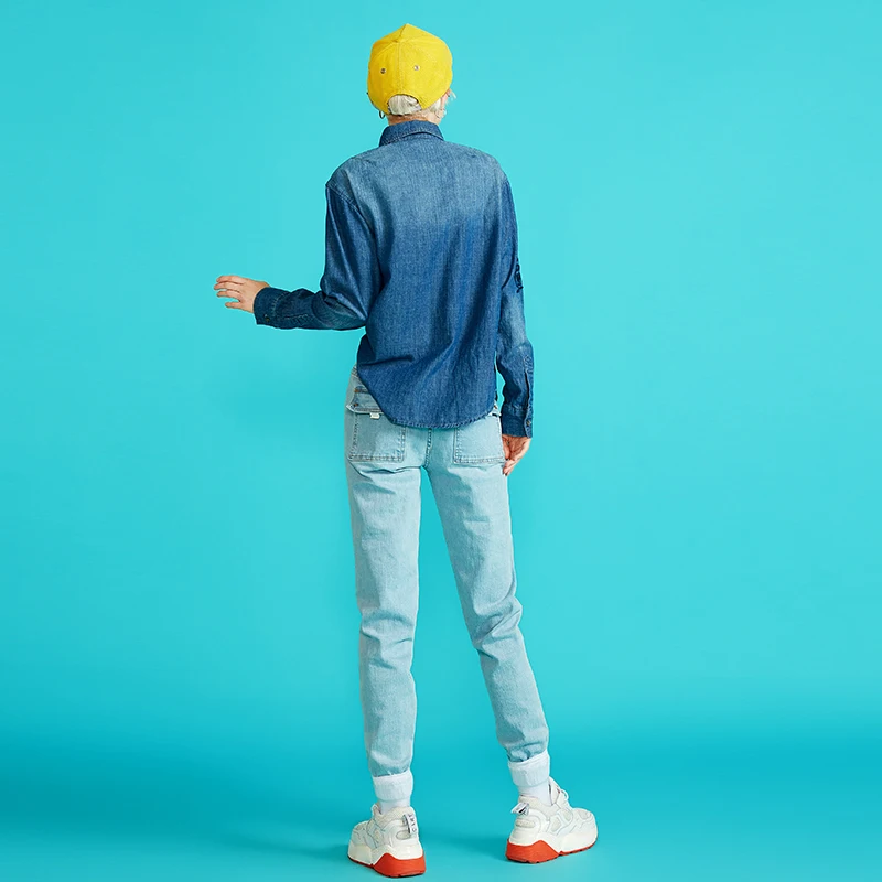 Toyouth Новый Chic Винтаж Демин блузка Для женщин Повседневное свободные джинсы Bloueses
