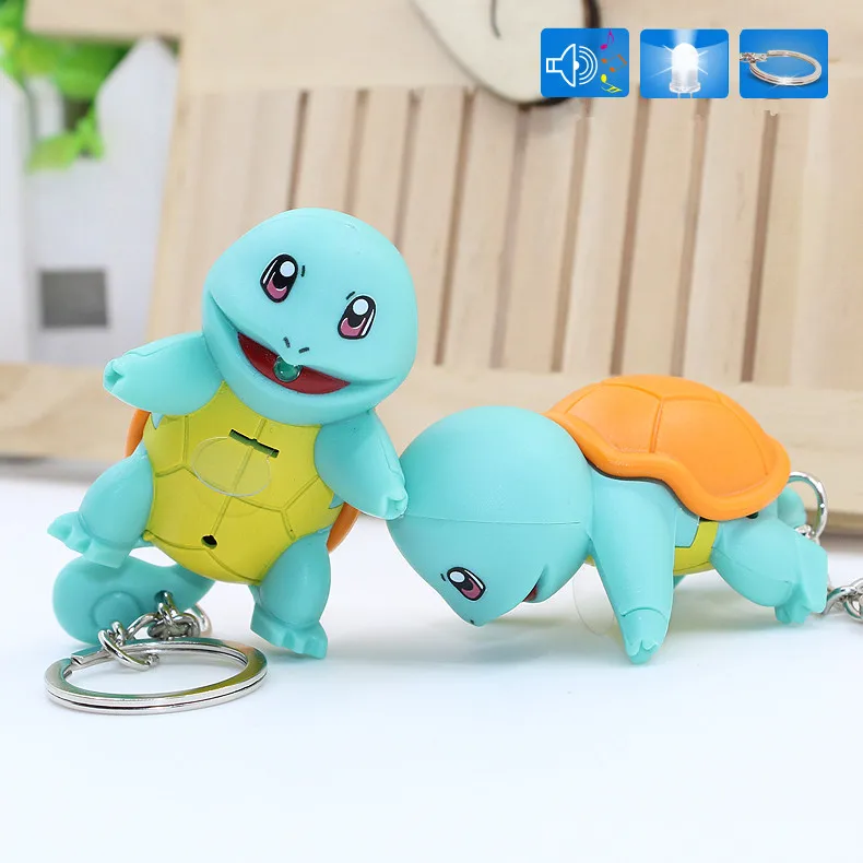 

Trendy Game Pokemon Pikachu Charmander Bulbasaur 3D Led Keychain with Flashlight And Sound "i Love U" Cute Anime Cartoon Toy Key