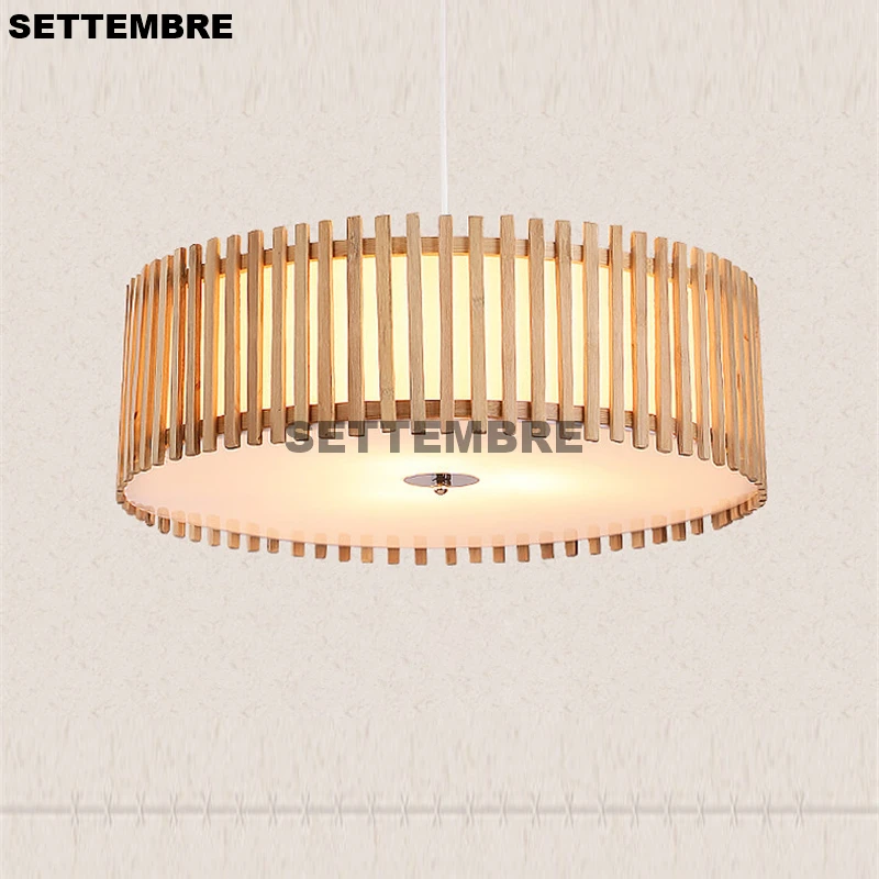 

Modern Round Bamboo Nordic Pendant Light Dining Room Bedroom Ceiling Fixtures Flush Mount LED Lamp