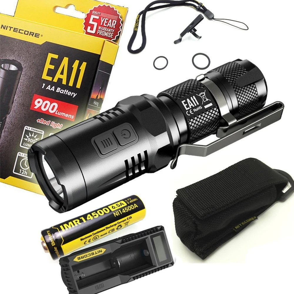 

NITECORE EA11 EDC 900 lumens CREE LED Mini Flashlight Torch with Red Light with NI14500A 650mAh Battery and UM10 charger