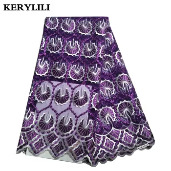 

Purple Nigerian Craft Embroidered Swiss Voile Tulle French Lace African Lace Fabric Women Party Dress KRL-67924