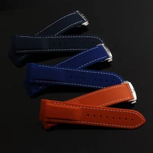 Темно-синий силиконовой резины watchband ремни загнутым концом 22 мм ремешок подходит для толстой спортивные часы особый тип серебряной пряжкой