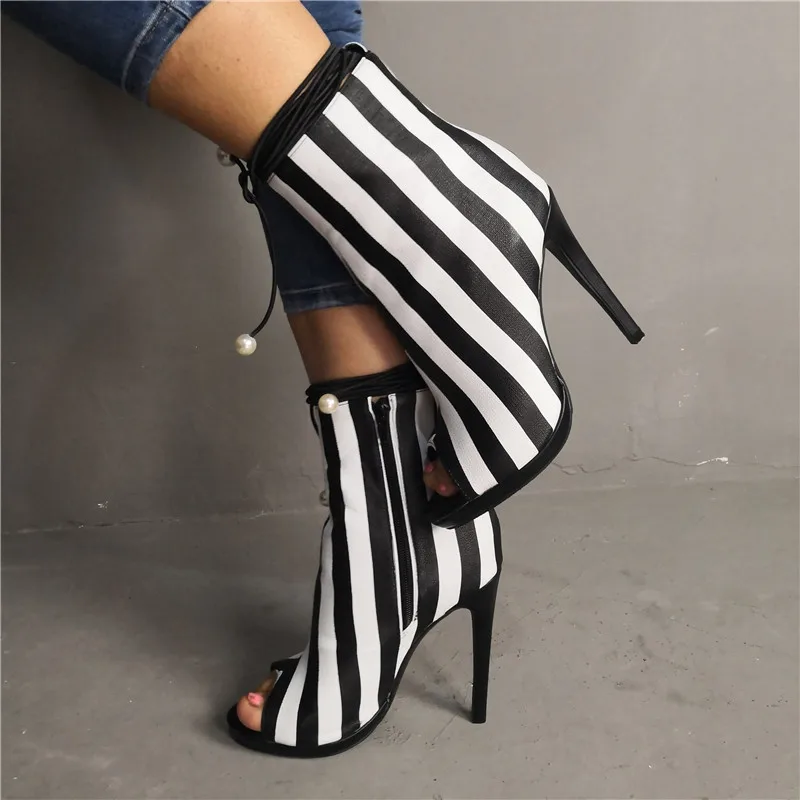 black and white striped stilettos
