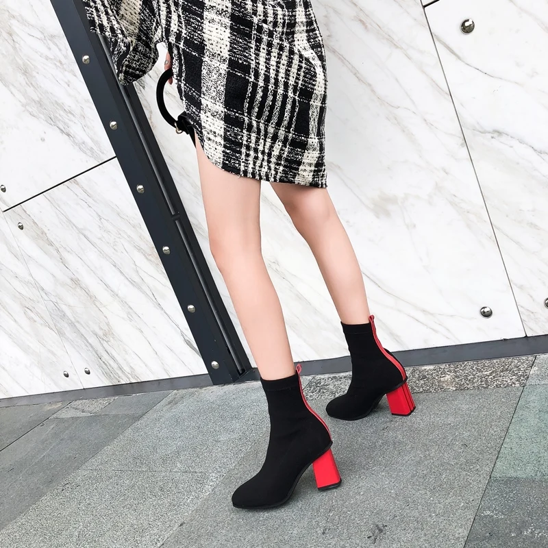 Tanie MORAZORA Plus rozmiar 33 43 nowe modne buty stretch grube szpilki jesienne buty damskie zimowe wysokiej jakości damskie botki