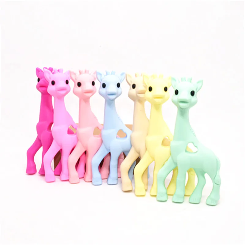 

5 PCS Candy Colors Silicone Teething Necklace Giraffe Teether Food Grade Silicone Baby Carrier Accessory Baby Animal Teether