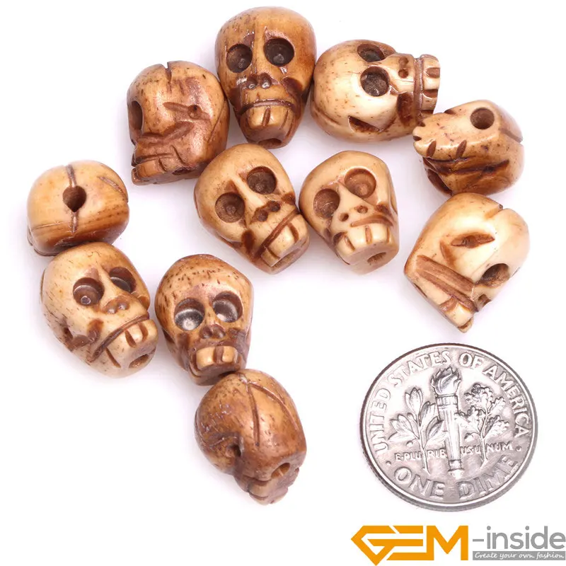 

10x14mm Skull Shape Bulk 17 PCS Carved OX Bone (Hole Size1.5mm) Beads DIY Beads For Halloween Jewelry Making