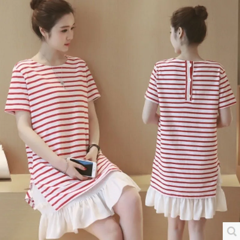 

new summer maternity dresses knitted stripe T shirts pregnant dresses maternity summer clothing dress 16377