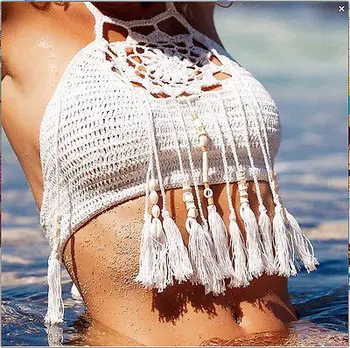 

Cami Hollowed Flower Tank Crop Tube Top Tassel New Summer 4 Colors Women Lady Fashion Crochet Bra Knit Bra Beach Bikini Halter