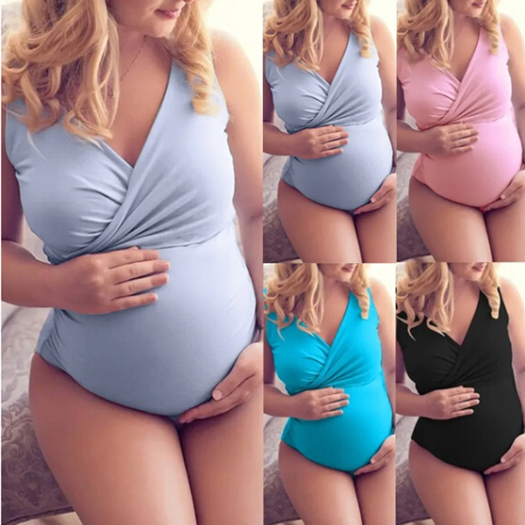 

2019 summer bikini sexy Maternity Tankinis Women Summer Nursing Solid Swimsuit Beachwear Pregnant Suit Push Up High Waist Halter