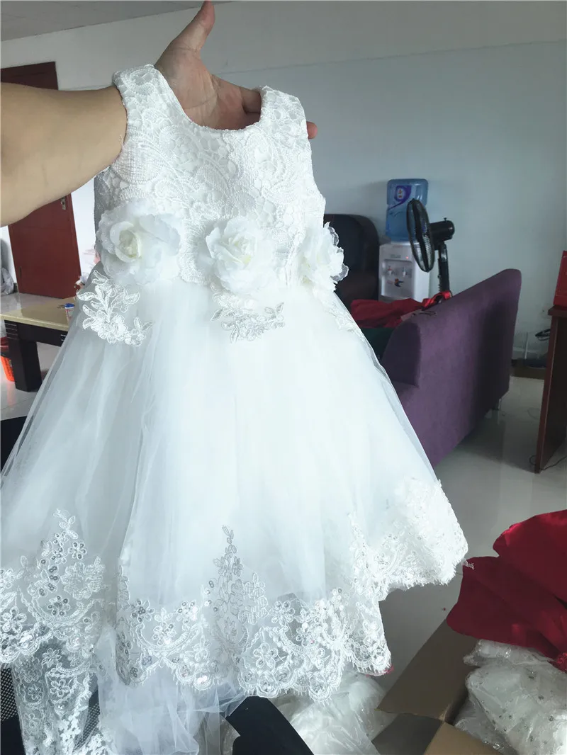 

White Lace Baby Girl Dress Long Trailing Sequin Baptism Dress Infant 1 year Birthday Dress for Baby Girl First Communion Dress