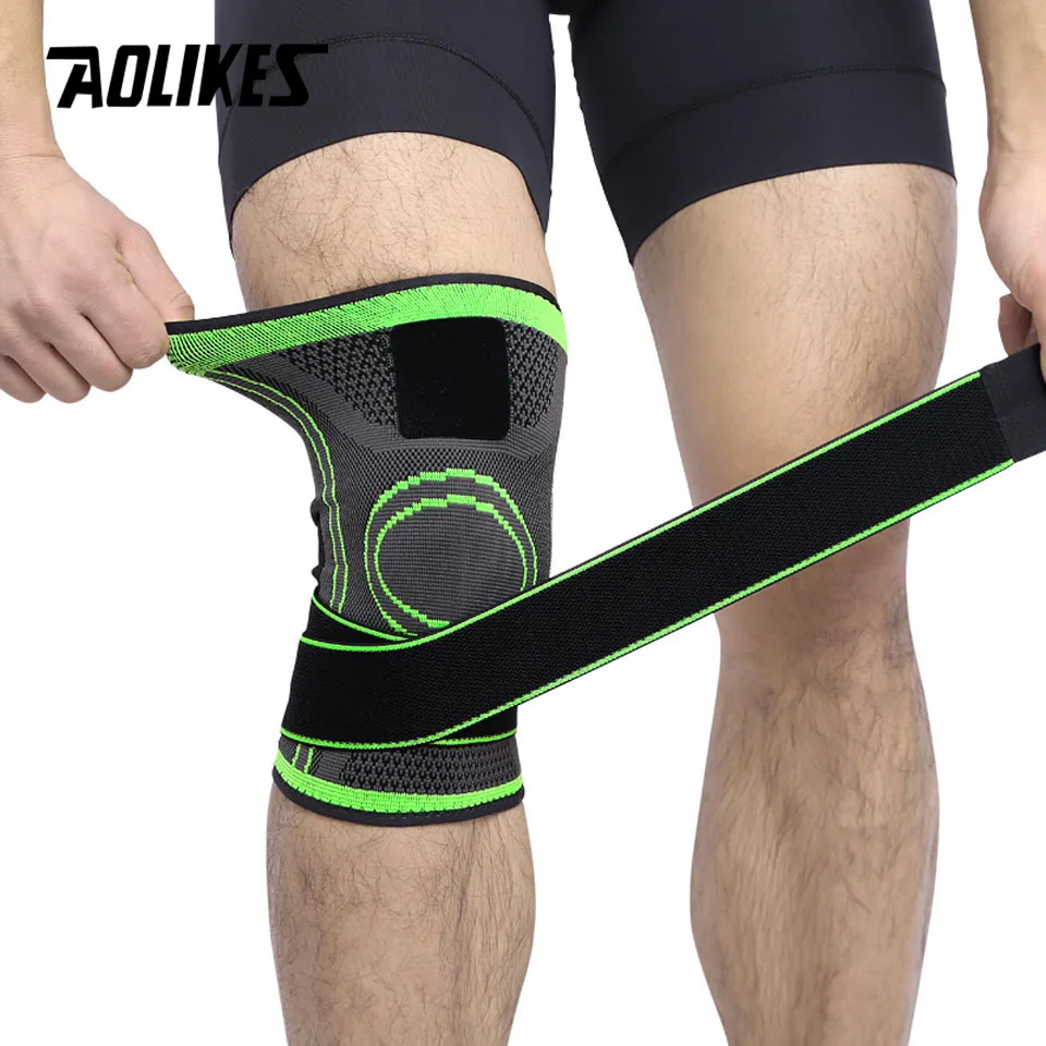 AOLIKES 1 قطعة 3D النسيج الضغط دعامة الركبة كرة السلة تنزه الركبة دعم المهنية واقية الرياضة الركبة وسادة