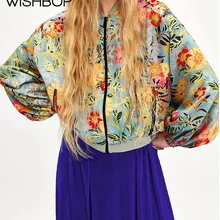 Длинным рукавом свежий Цветочный принт куртка-бомбер куртка в стиле пэчворк для молодых Для женщин-Wishbop дамы свободные куртки весна/осень одежда