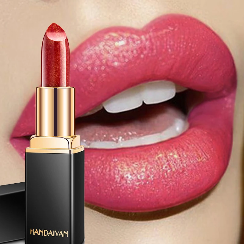 

HANDAIYAN Brand Professional Lips Makeup Waterproof Long Lasting Pigment Nude Pink Mermaid Shimmer Lipstick Luxury Makeup