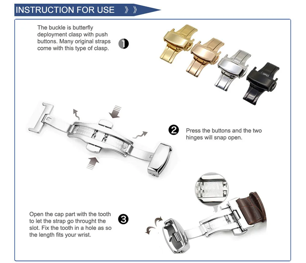 ZLIMSN автоматический двойной щелчок Бабочка Пряжка 12 14 16 18 20 22 мм Кнопка зажим для часов раскладная застежка серебро для часов