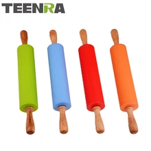 TEENRA 1 шт., силиконовая Скалка, антипригарная палочка для муки, Скалка, деревянная ручка, Скалка, пищевое тесто, ролик, инструменты для торта