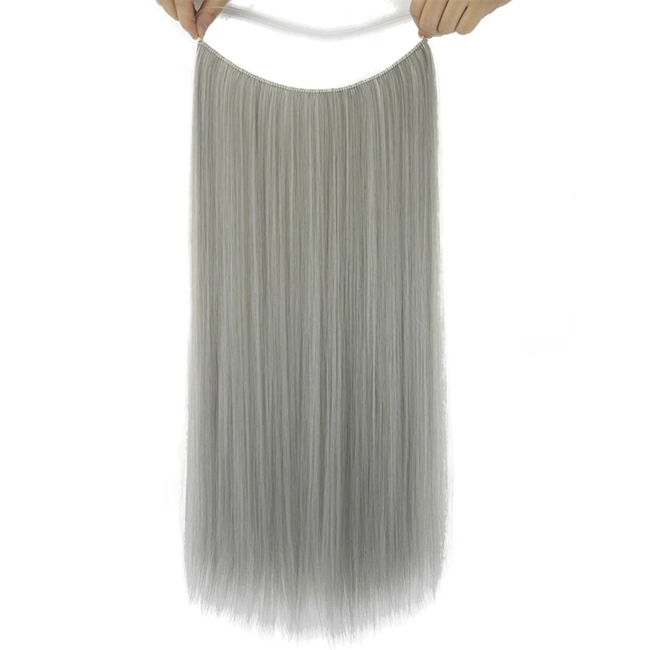 Soowee 24 ''Длинные Серые Синтетические волосы рыба линия Halo Невидимый прямой Химическое наращивание волос термостойкие кусок волос