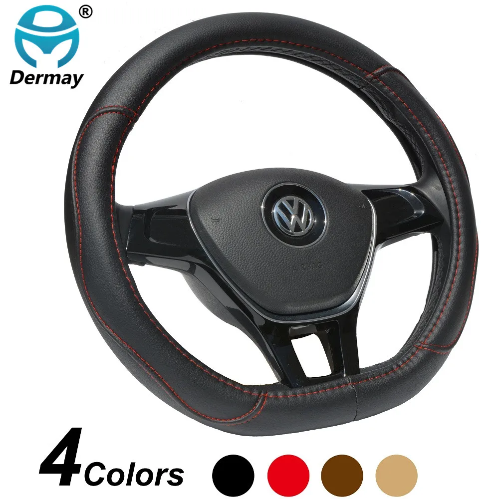 DERMAY D Shape Microfiber Leather Car Steering Wheel Cover Four Seasons Slams Sterring Wheel Hubs For