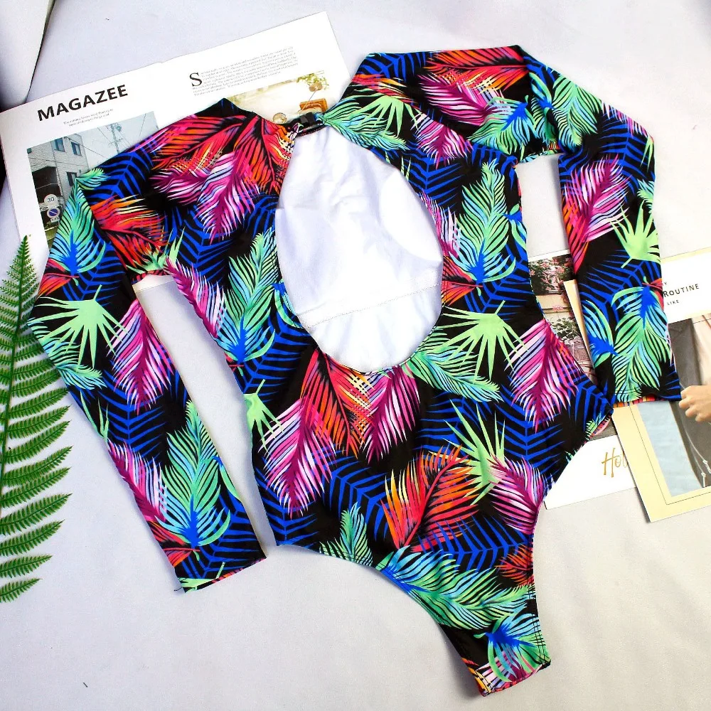 Новинка 2020 купальный костюм Rashguard с длинным рукавом Цельный купальник принтом