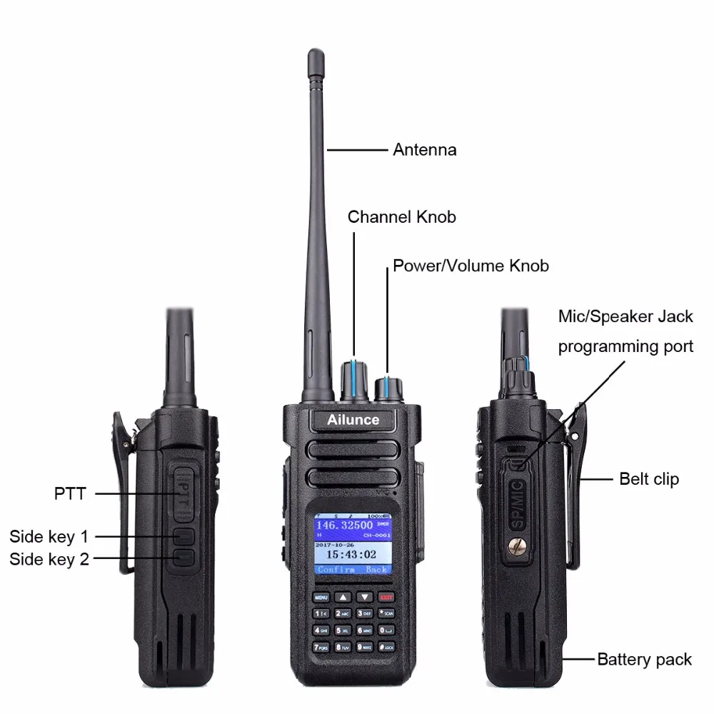 Retevis Ailunce HD1 цифровая рация Двухдиапазонная DMR радио DCDM TDMA UHF VHF радиостанция HF трансивер с программным кабелем