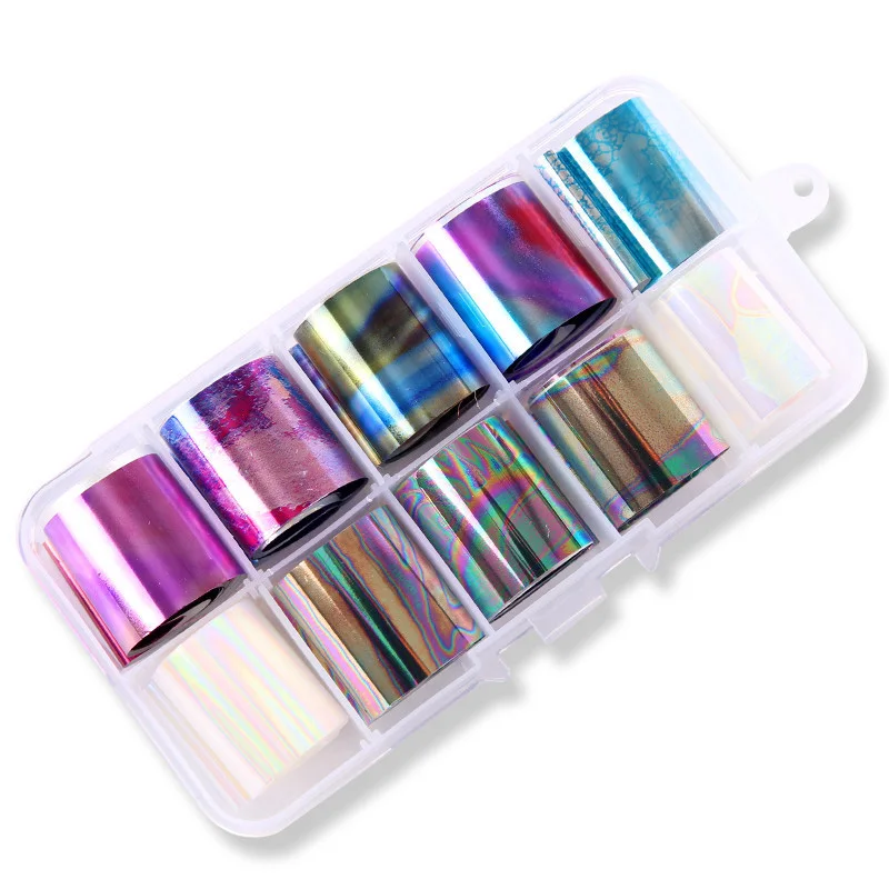 

10Pc Holographic Nail Foil Set Transparent AB Color Nail Art Transfer Sticker 2.5*100cm Manicure DIY Holo Sticker Decoration New