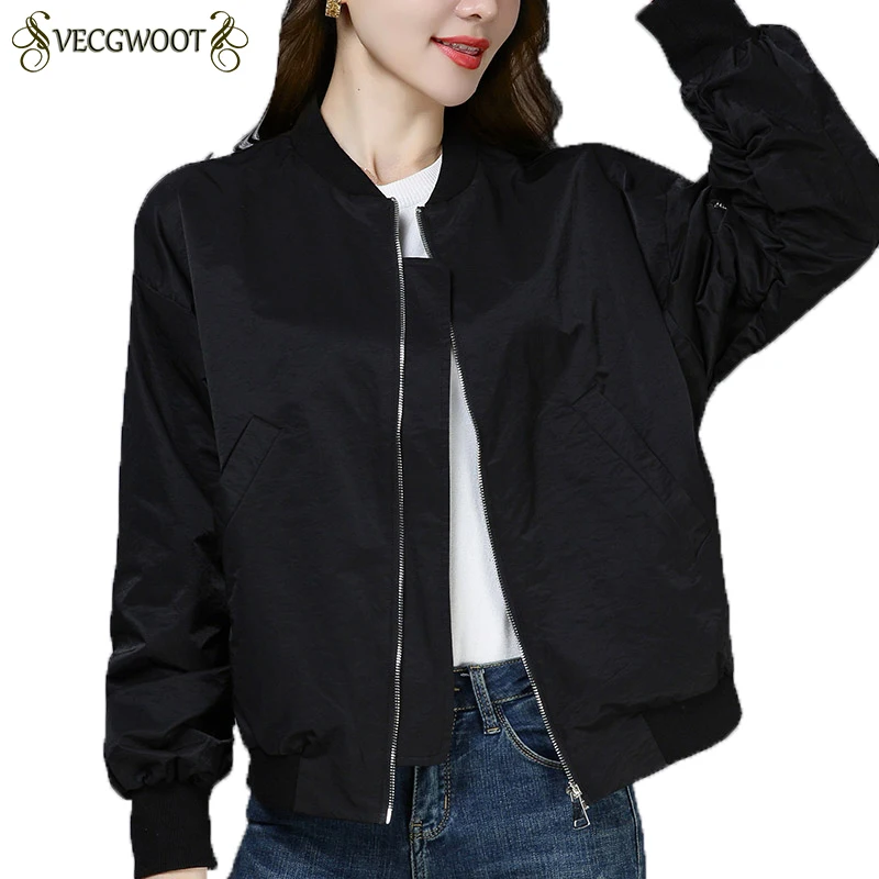 Куртка женская осенняя Новая Стильная однотонная короткая куртка Свободная Повседневная куртка на молнии бейсбольная форма Женское пальто HP320