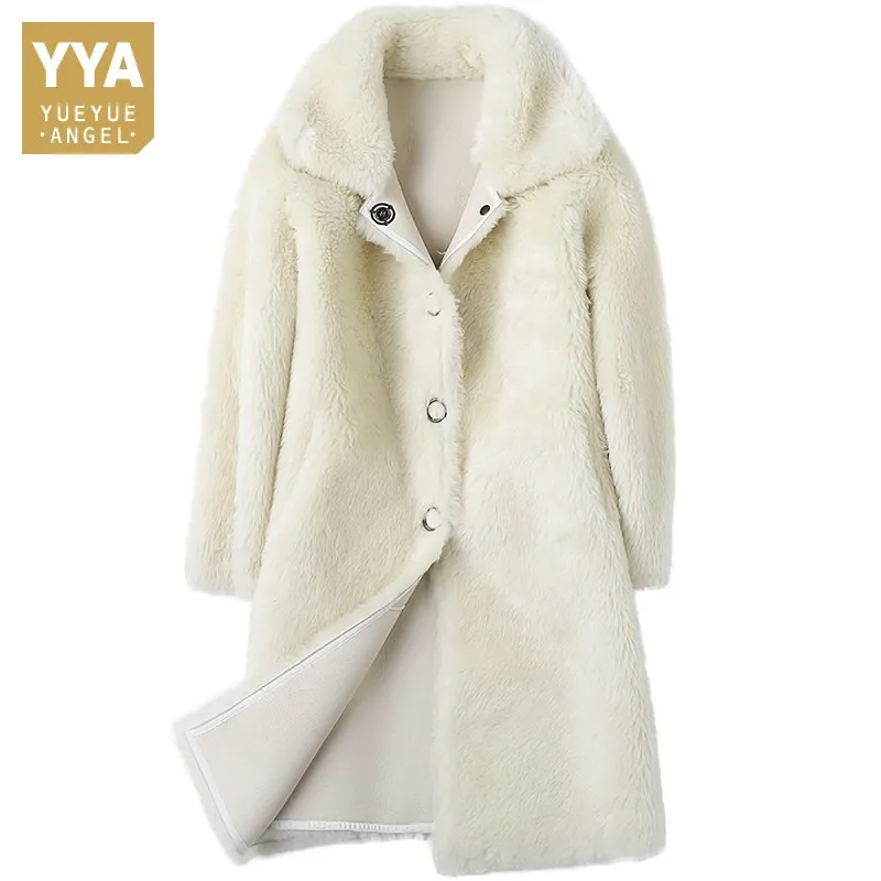 2018 Spring New Shearling Real Fur Coat Women High Quality Full Sleeve Wool Overcoat Female Designer Solid Slim Fit Long Jackets