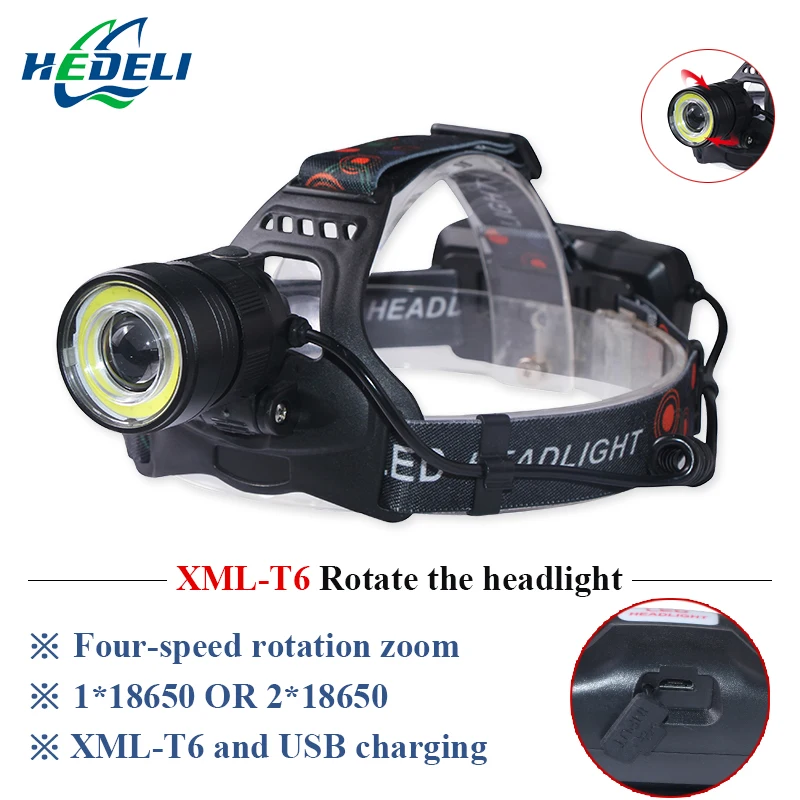 led headlamp T6 Lantern zoom Waterproof USB headlight 18650 battery Head lamp torch COB Torch 4 Mode Fishing lighting Camping