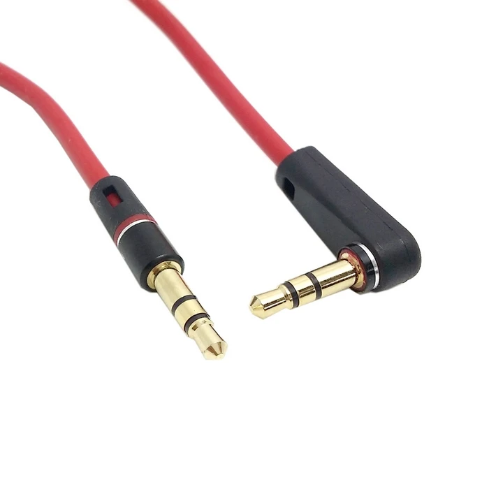 

CYDZ 90 Degree Angled Red Color Type Stereo Audio 3.5mm to 3.5mm Male 3 Pos. Line In Car Aux Cable 100cm
