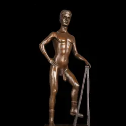 Искусство ремесла медная статуя обнаженного человека Сексуальная мужская фигурка-модель античная латунь Искусство тела бронзовая